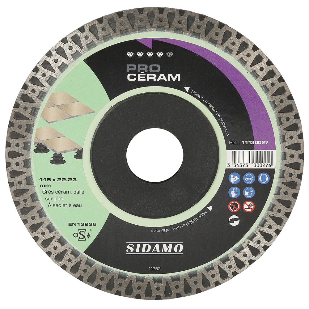 Disque Diamant PRO CERAM E - D 180 mm / Alésage 22,23 mm pour coupe à eau  sur scies SIDAMO 11130164